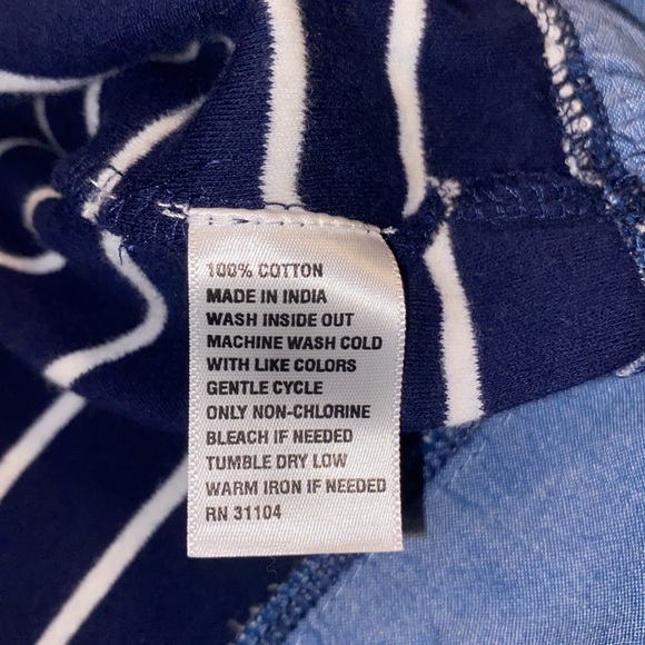 Kim Rogers Nautical Navy Striped Over Denim Layered-Look 3/4 Sleeve Anchor Top - Picture 11 of 16